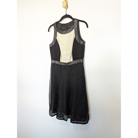 Carmen Marc Valvo Dress Womens 6 Black Silk Leather Lace Whimisgoth Fairy Mature - Picture 2 of 14